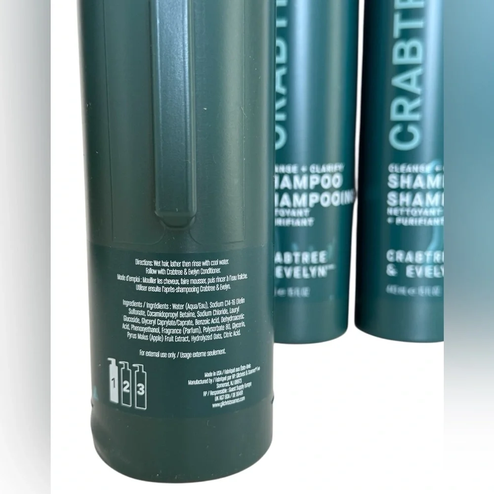 CRABTREE & EVELYN CLEANSE + CLARIFY SHAMPOO 15 oz | Set of 4 | Pump Bottles - Picture 3 of 8